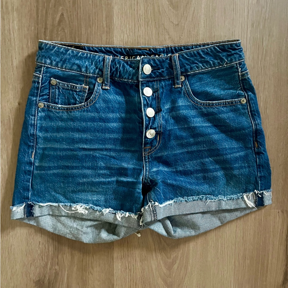 American Eagle Outfitters Blue Jean Shorts High-Waisted Cuffed